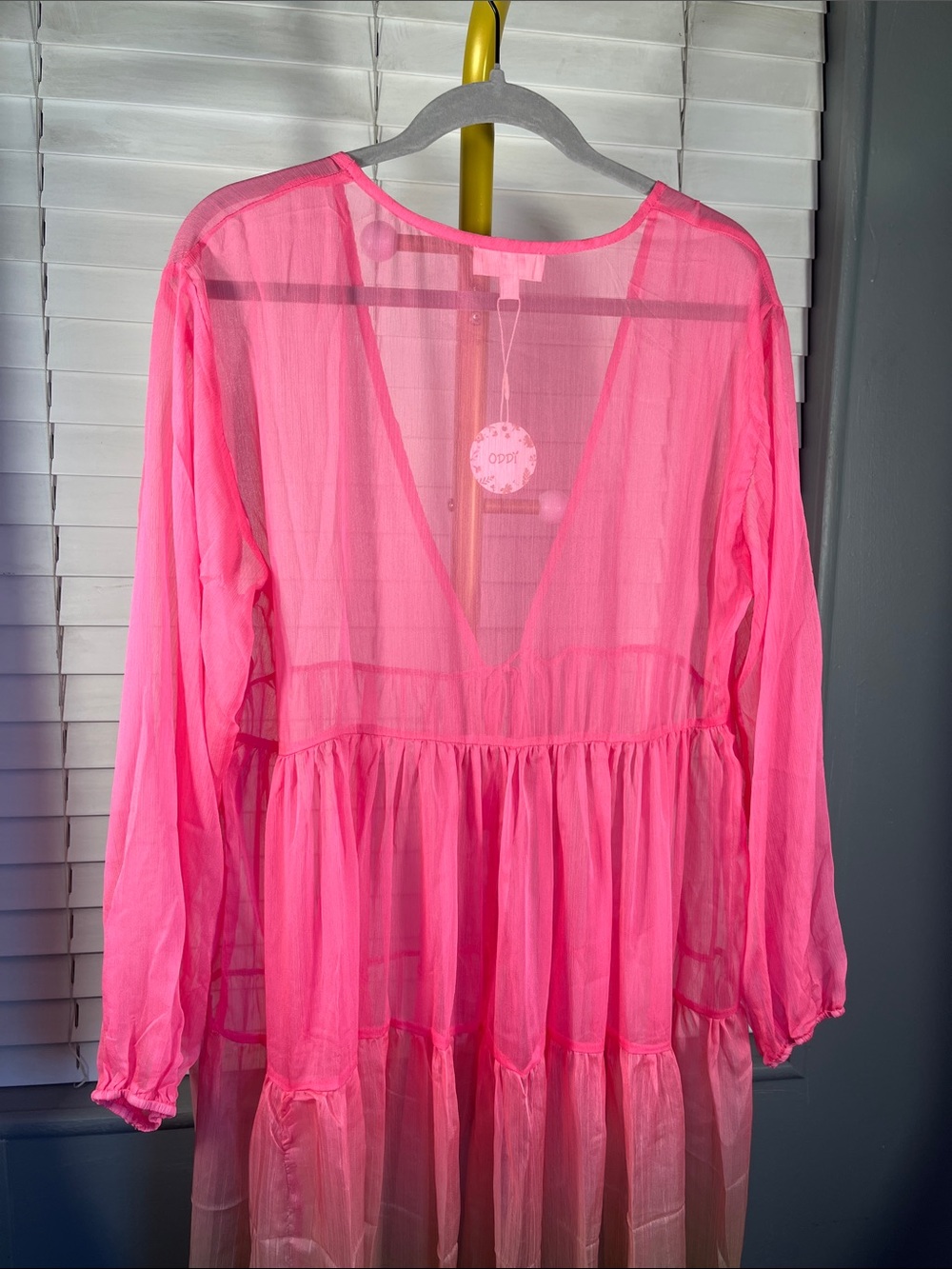ODDY Hot Pink to Lime Ombre Tiered Maxi Dress - Picture 6 of 6